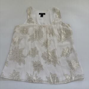 White‎ House Black Market 80% Silk Sleeveless Shirt Floral Applique Tank Medium
